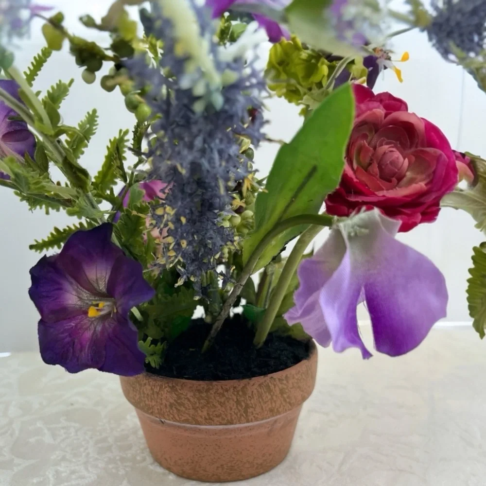 Faux Floral Arrangement in Terra Cotta Pot – Elegant Home Decor